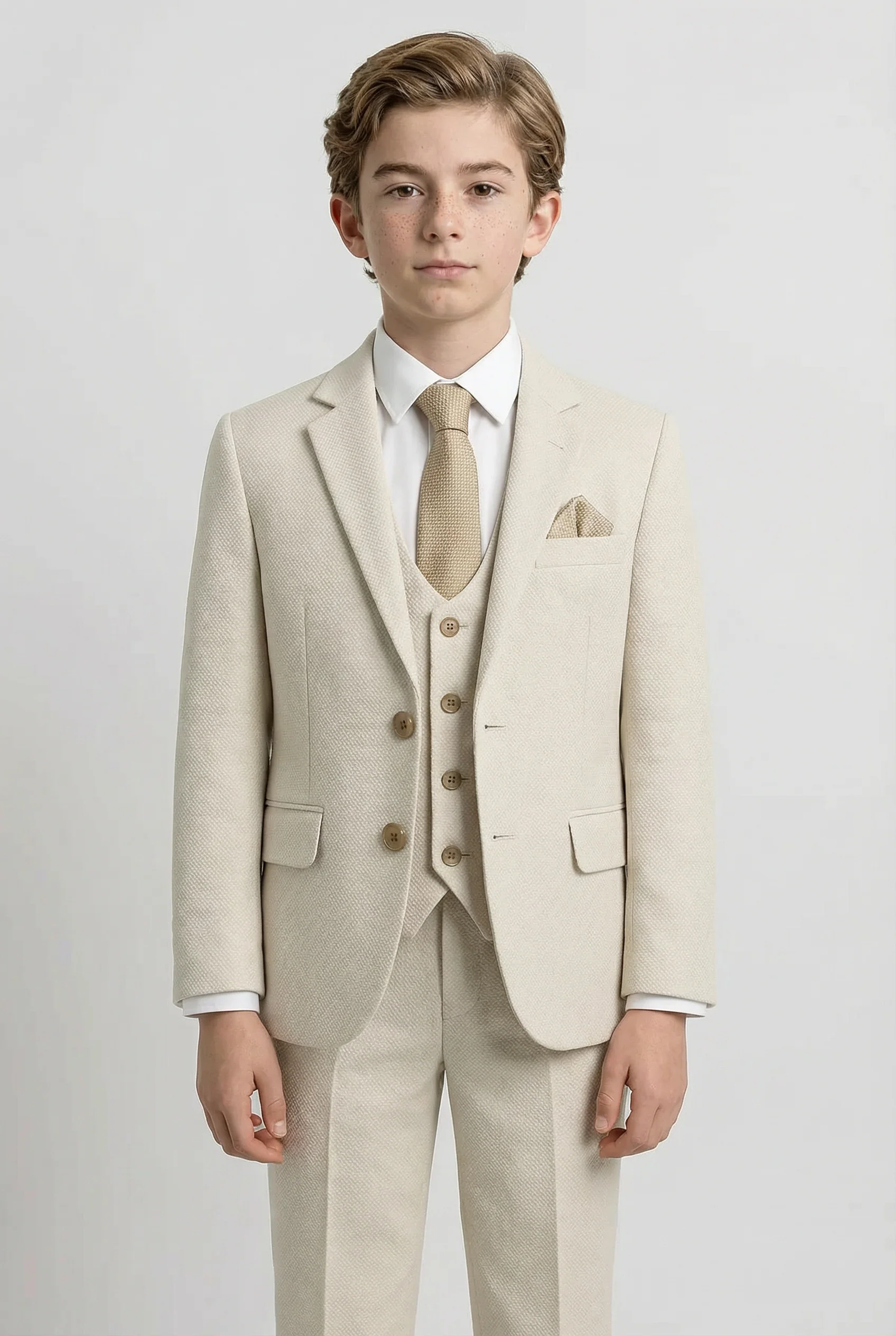 Boys’ 7-Piece Self-Patterned Formal Suit Set - Planet - Beige