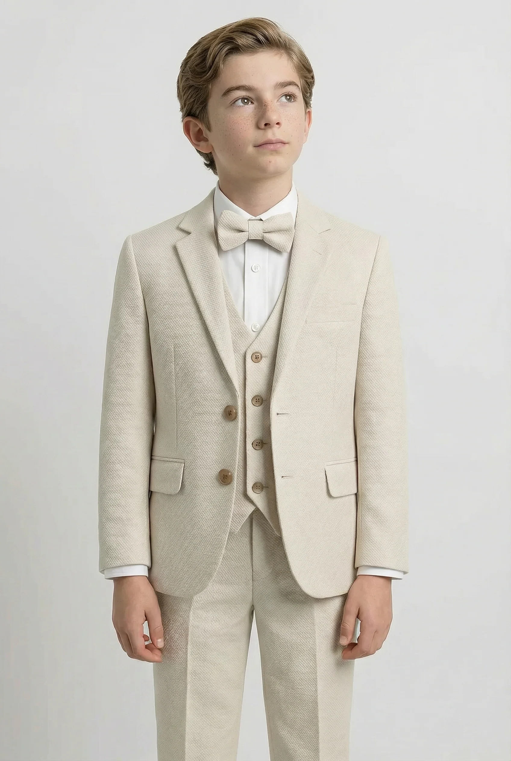 Boys’ 7-Piece Self-Patterned Formal Suit Set - Planet - Beige - Image 2