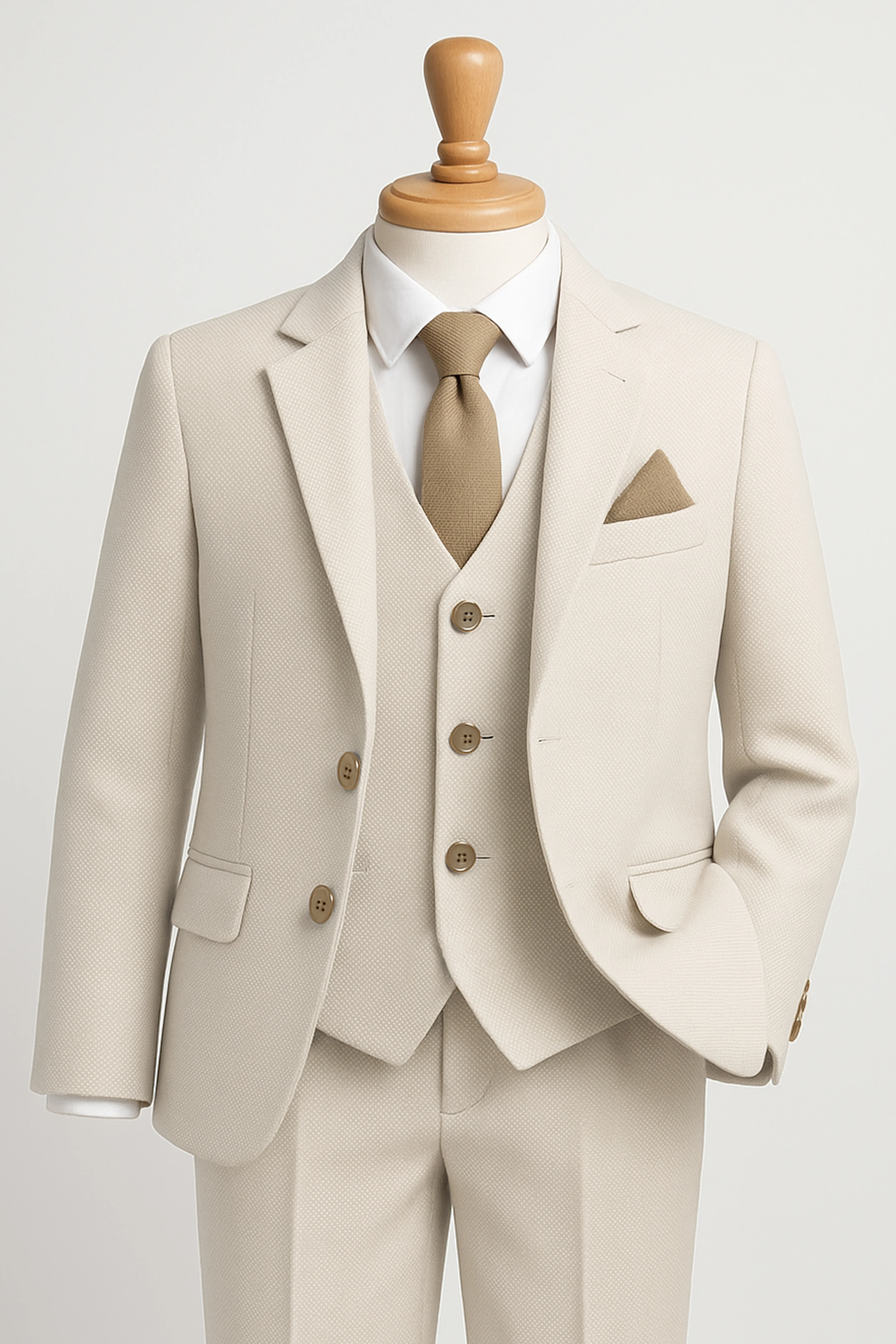 Boys’ 7-Piece Self-Patterned Formal Suit Set - Planet - Beige - Image 4