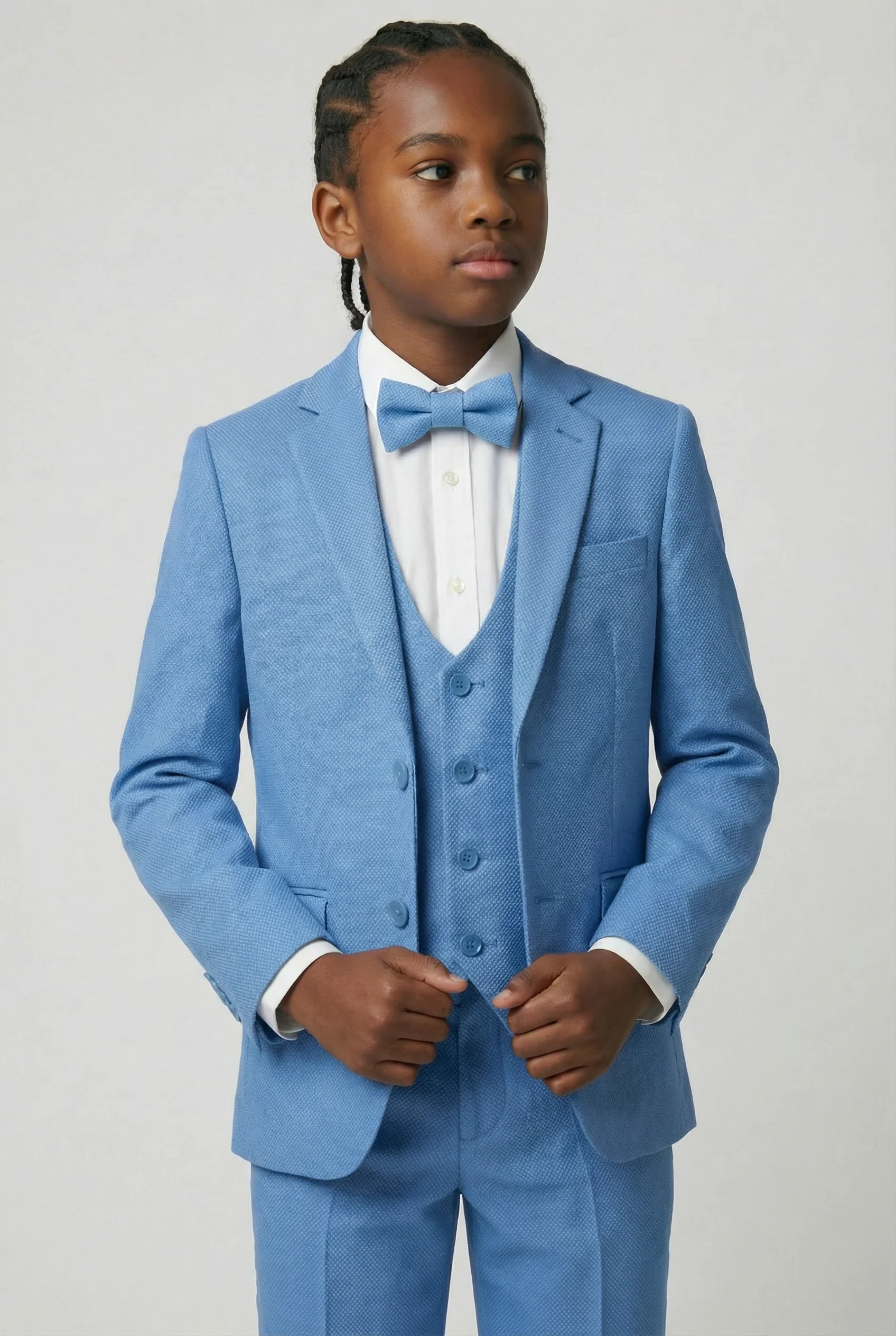 Boys’ 7-Piece Self-Patterned Formal Suit Set - Planet - Sky Blue - Image 2