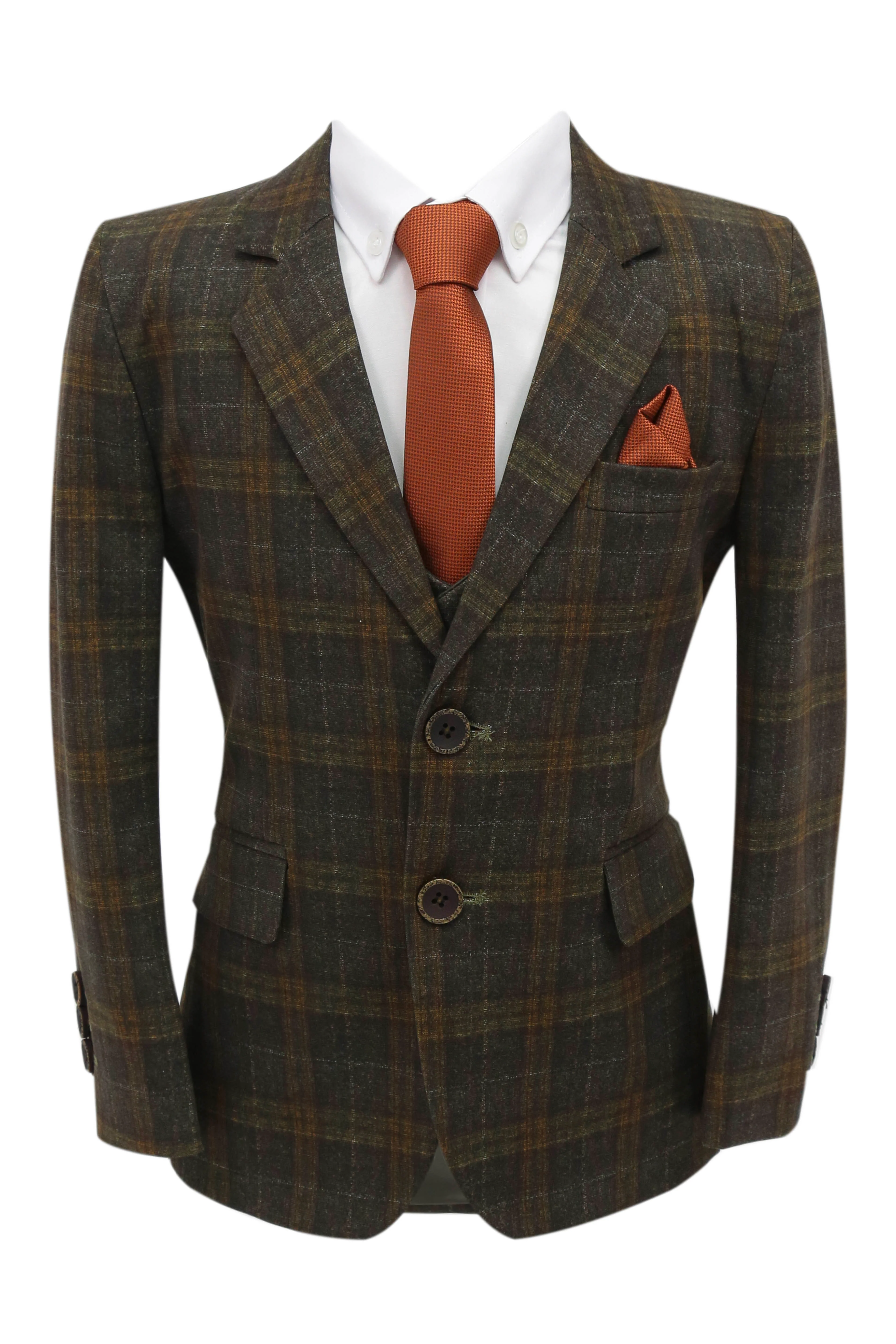 Boys 7 Pieces Check Plaid Suit Set - Bown - Image 4
