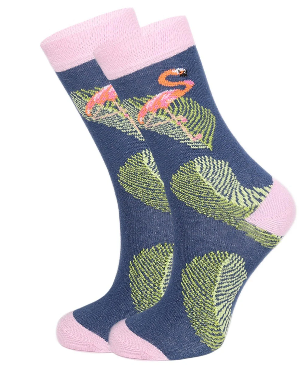 Unisex Kids Flamingo Socks- Novelty - Blue - Green - Pink - Image 2