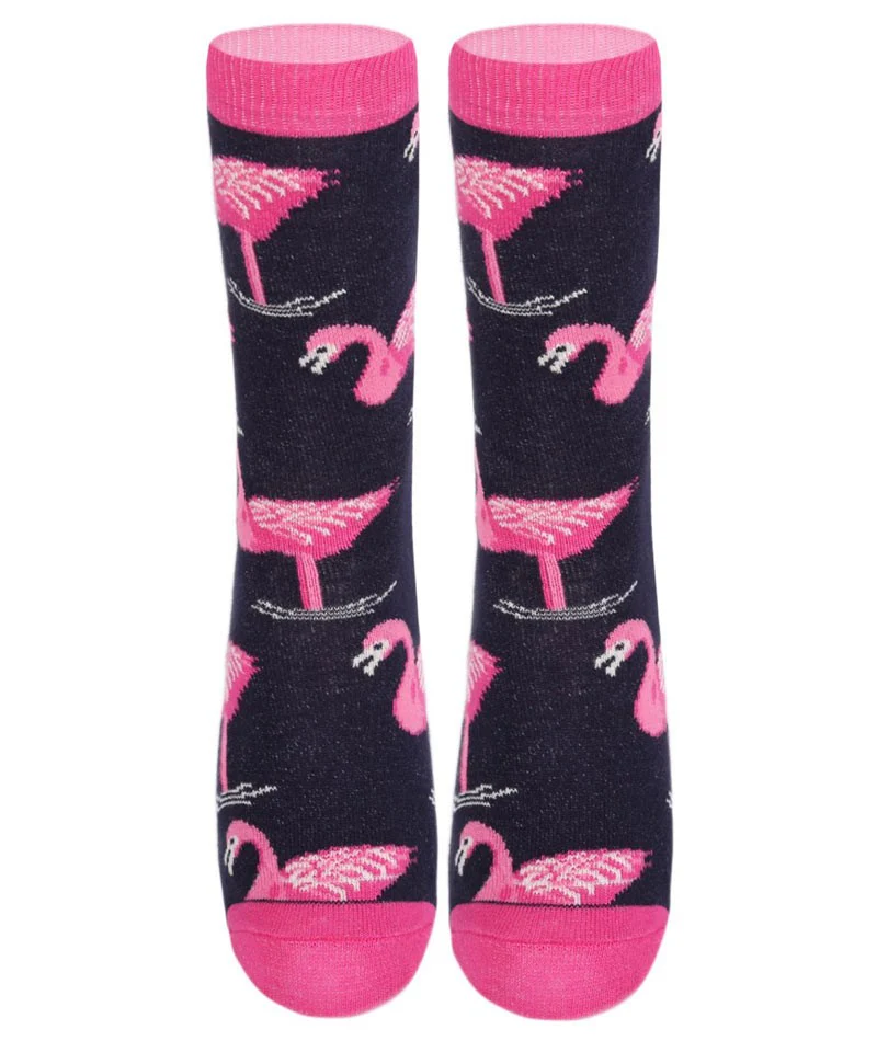 Unisex Kids Flamingo Socks - Novelty - Navy Blue - Pink - Image 3