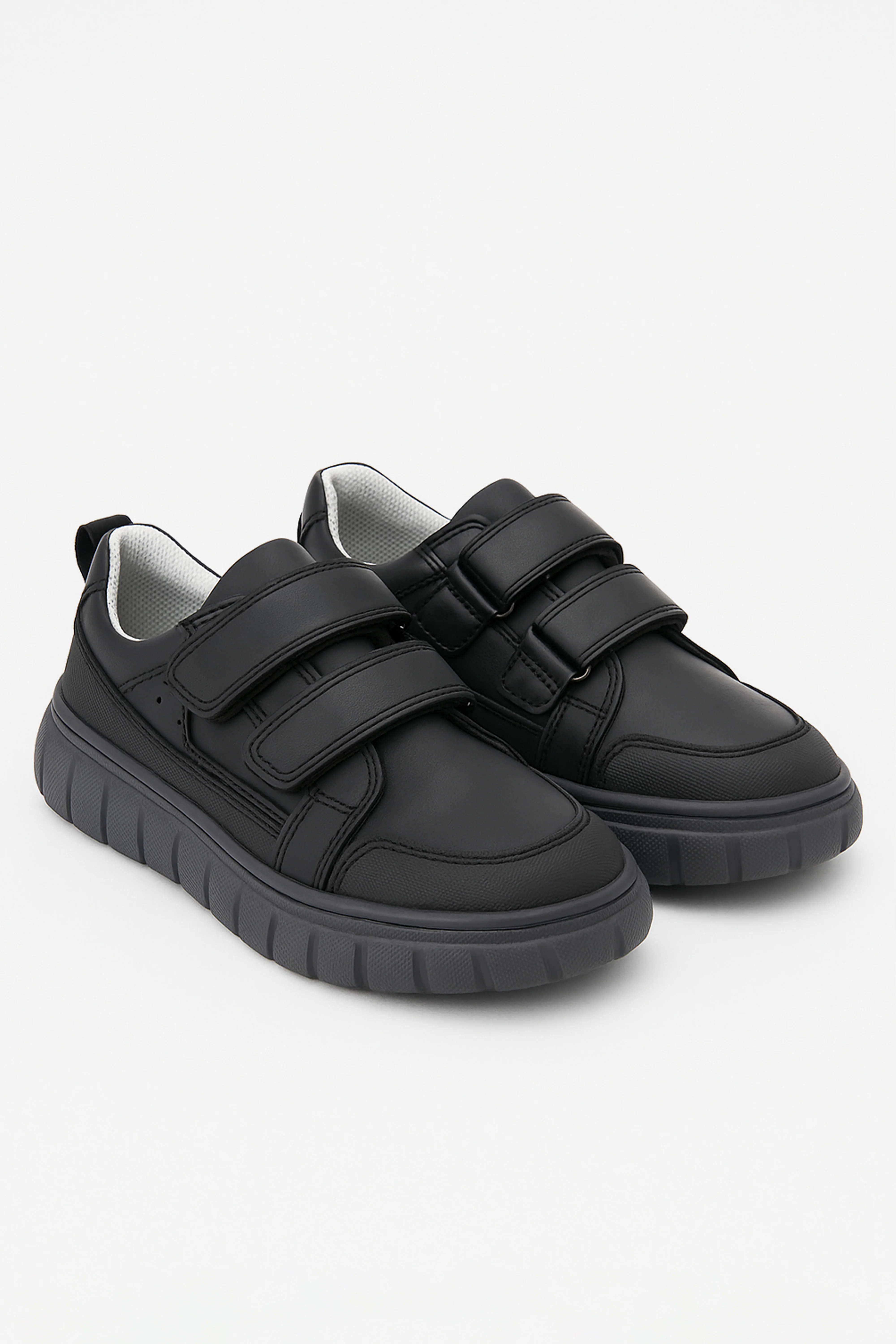 Boys Black Leather Velcro Sporty School Shoes - 4506 - Black - Image 3