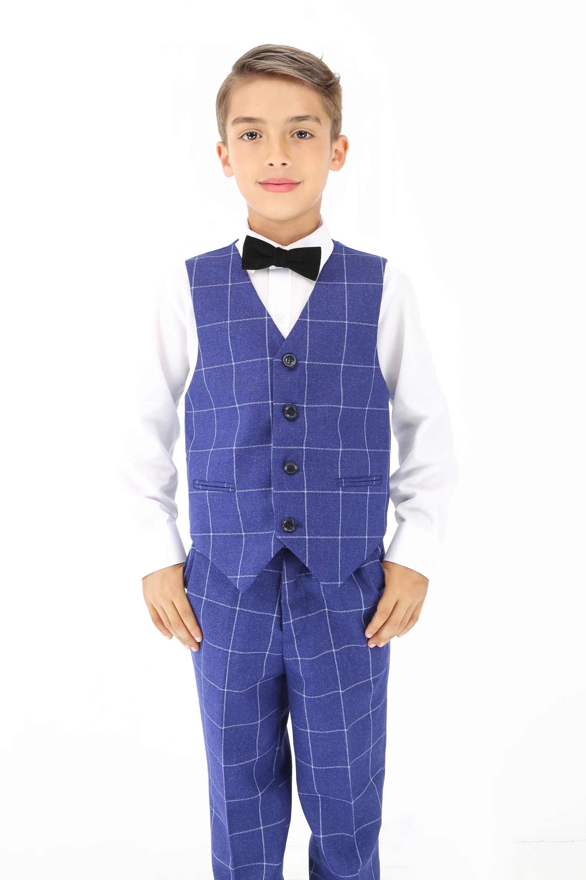 Boys Blue Formal Checkered Suit - Blue - Image 6