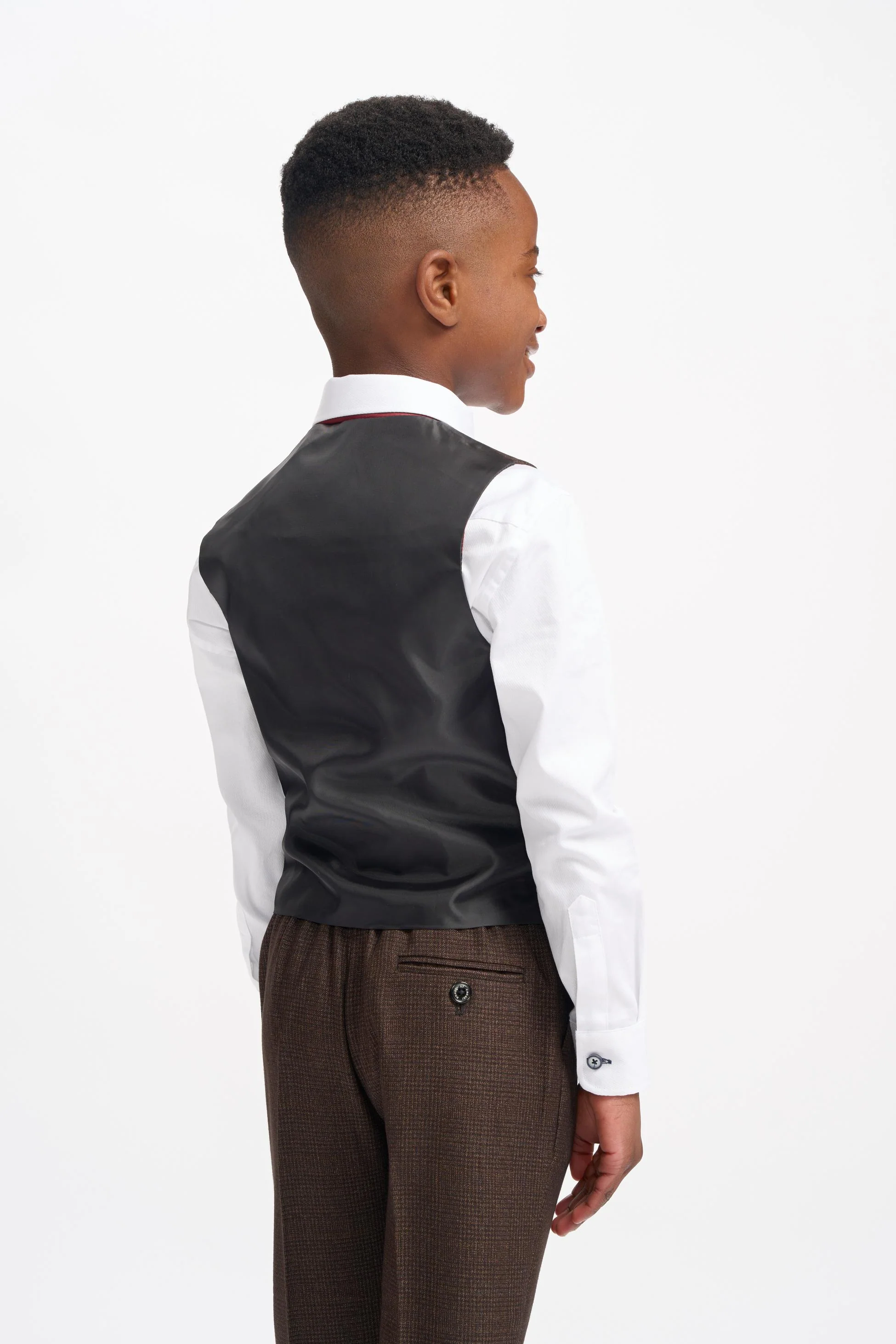 Boys 3-Piece Tweed Glen Check Slim Fit Suit - CARIDI - Brown - Image 7
