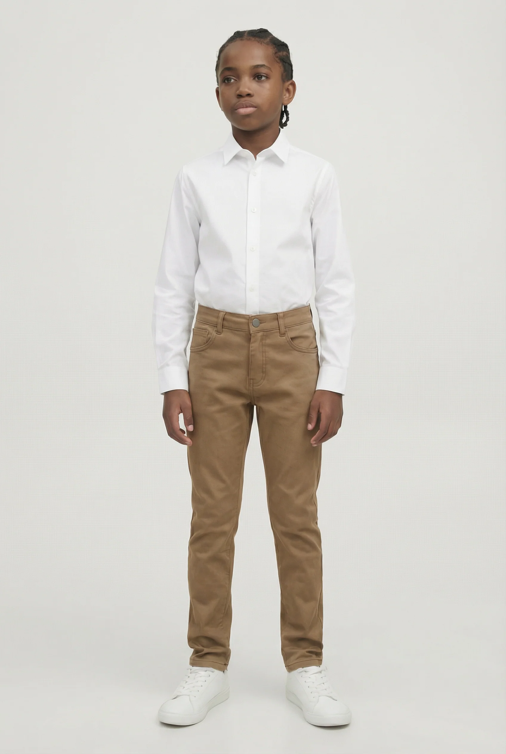 Boys Cotton Casual Stretch Chino Trousers – Khaki Brown
