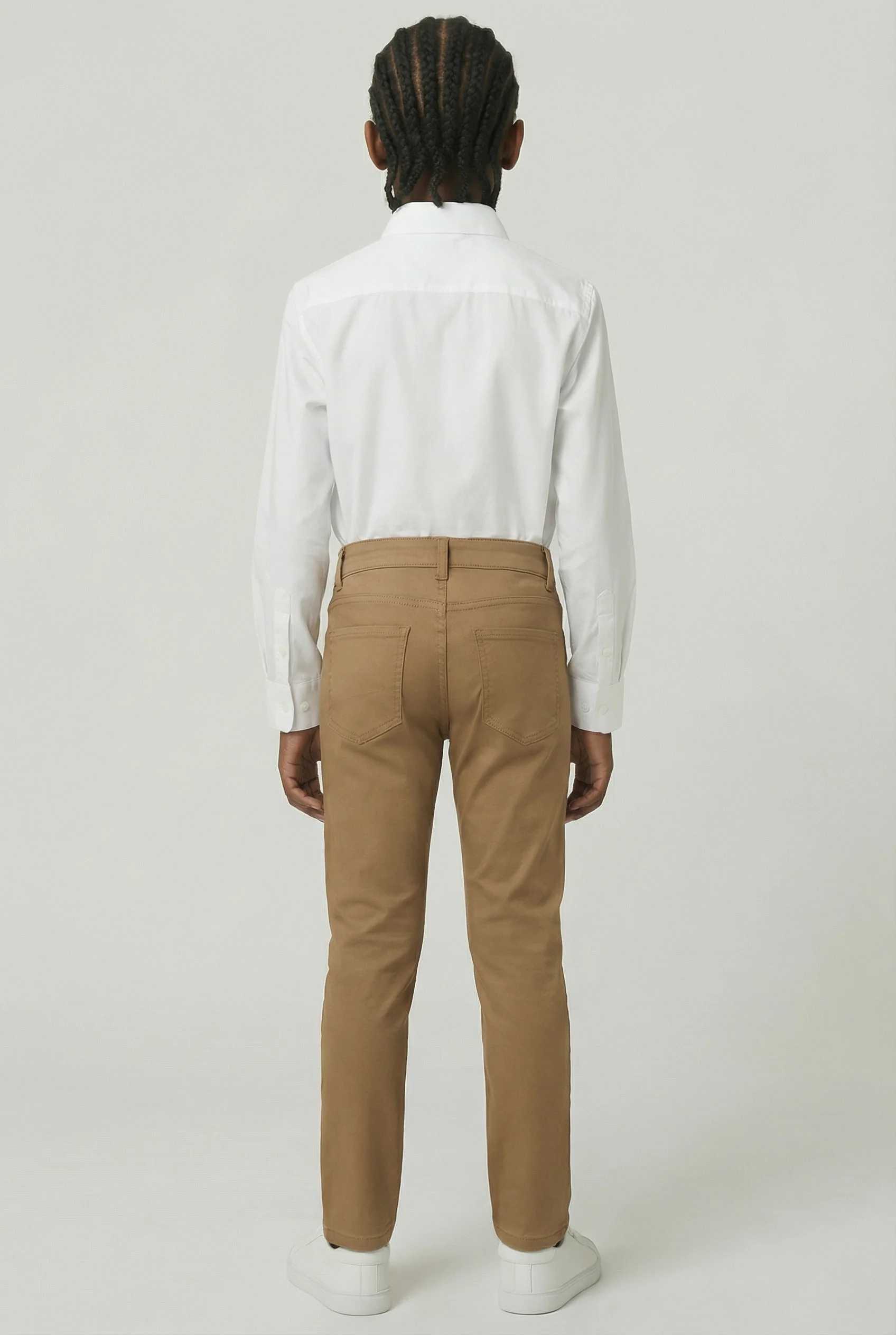 Boys Cotton Casual Stretch Chino Trousers – Khaki Brown - Image 2