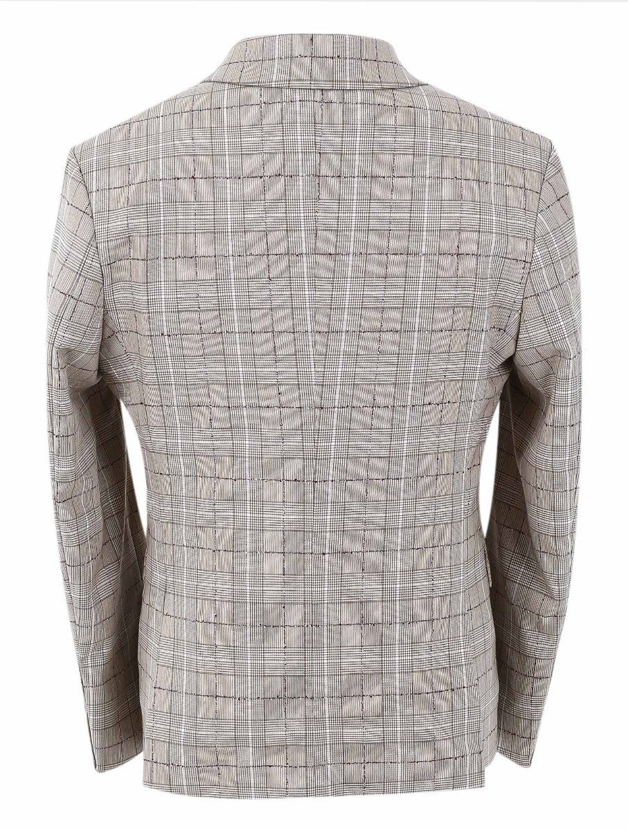 Boys Retro Check Slim Fit Suit - Beige - Image 4