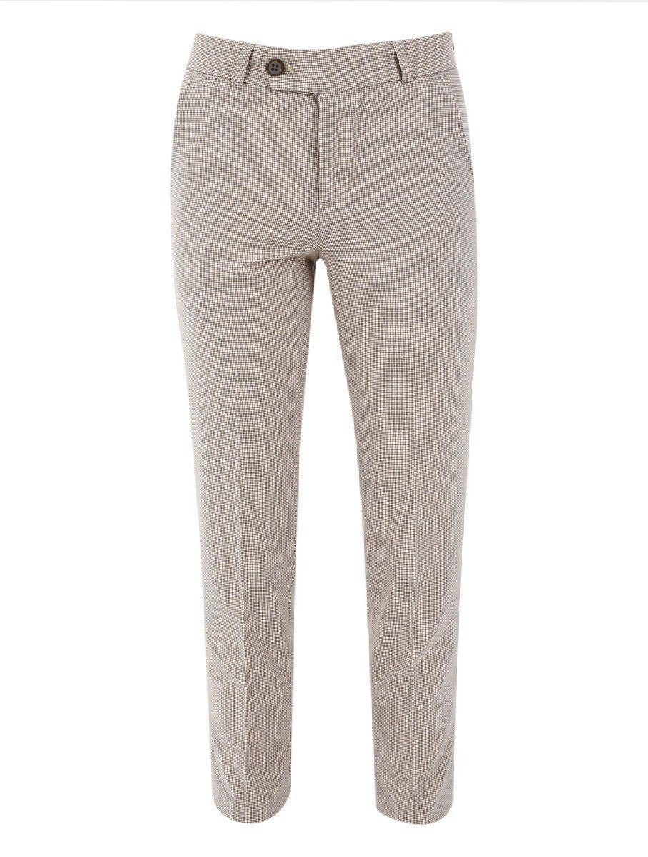 Boys Retro Check Slim Fit Suit - Beige - Image 7