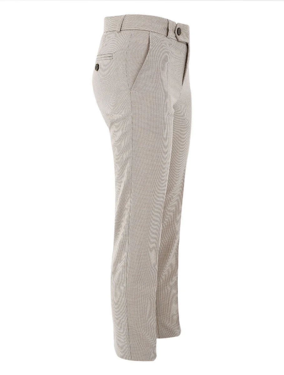 Boys Retro Check Slim Fit Suit - Beige - Image 8