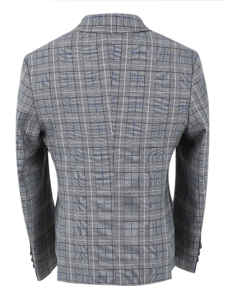Boys Retro Check Slim Fit Suit - Grey - Image 4