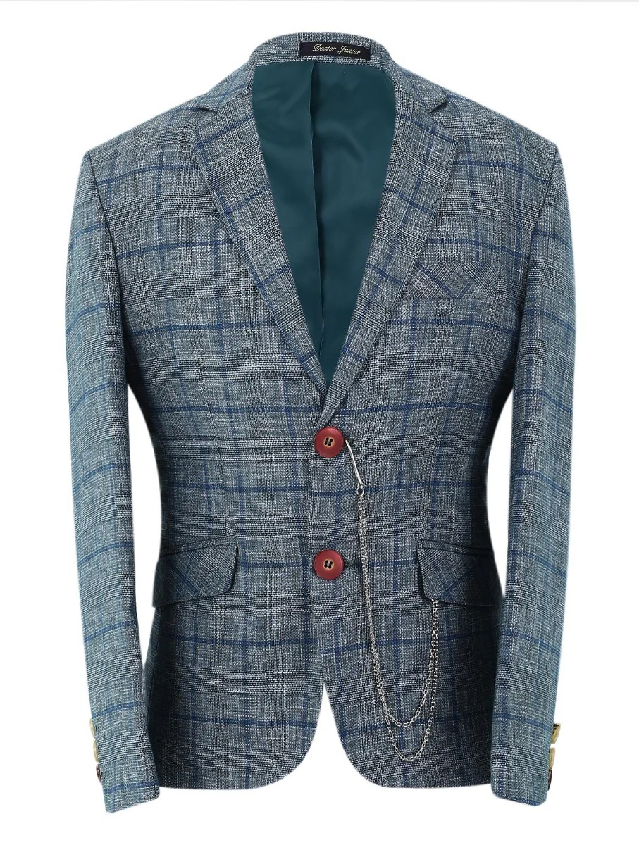Boys Slim Fit Windowpane Check Suit - Dark Green - Image 2