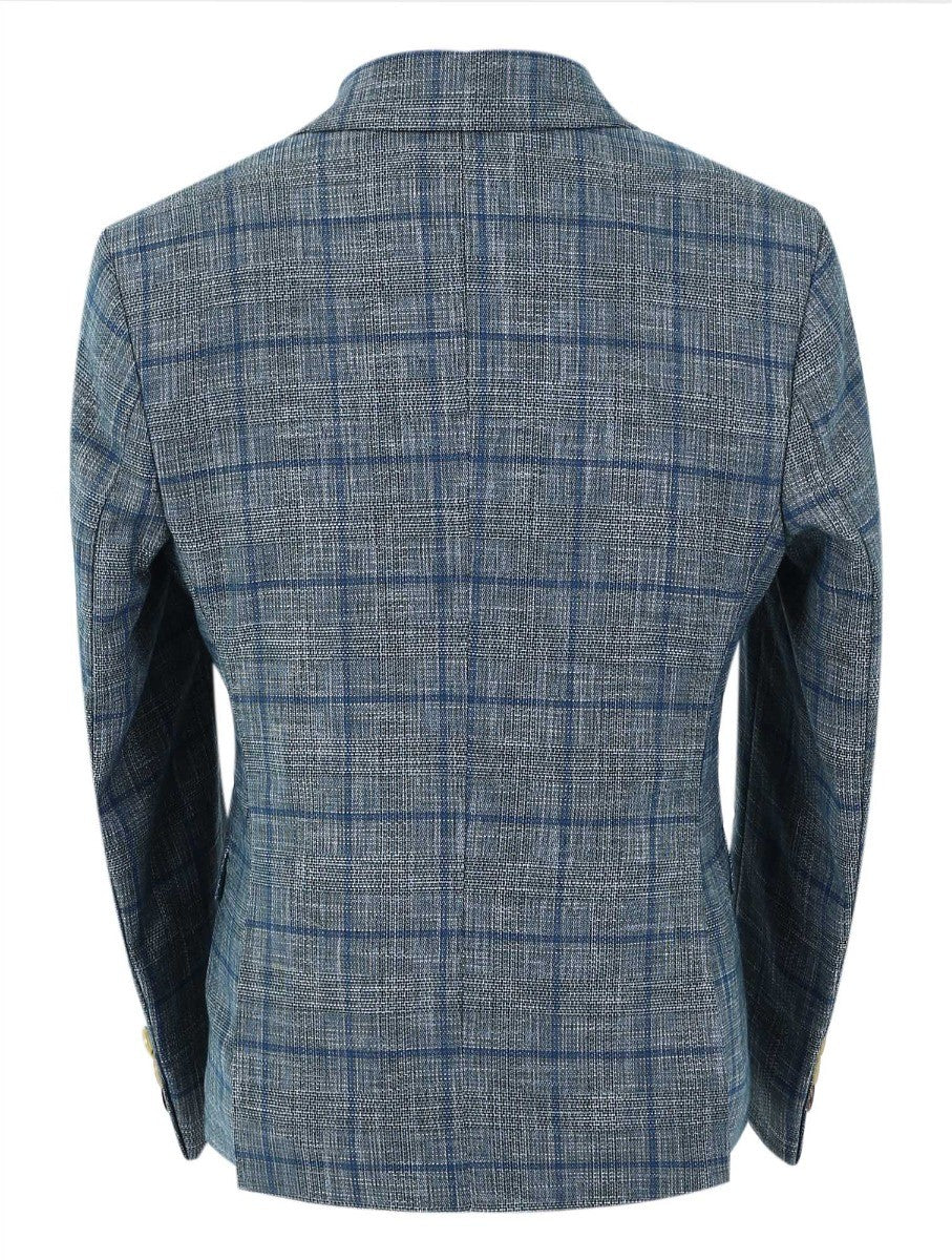 Boys Slim Fit Windowpane Check Suit - Dark Green - Image 4