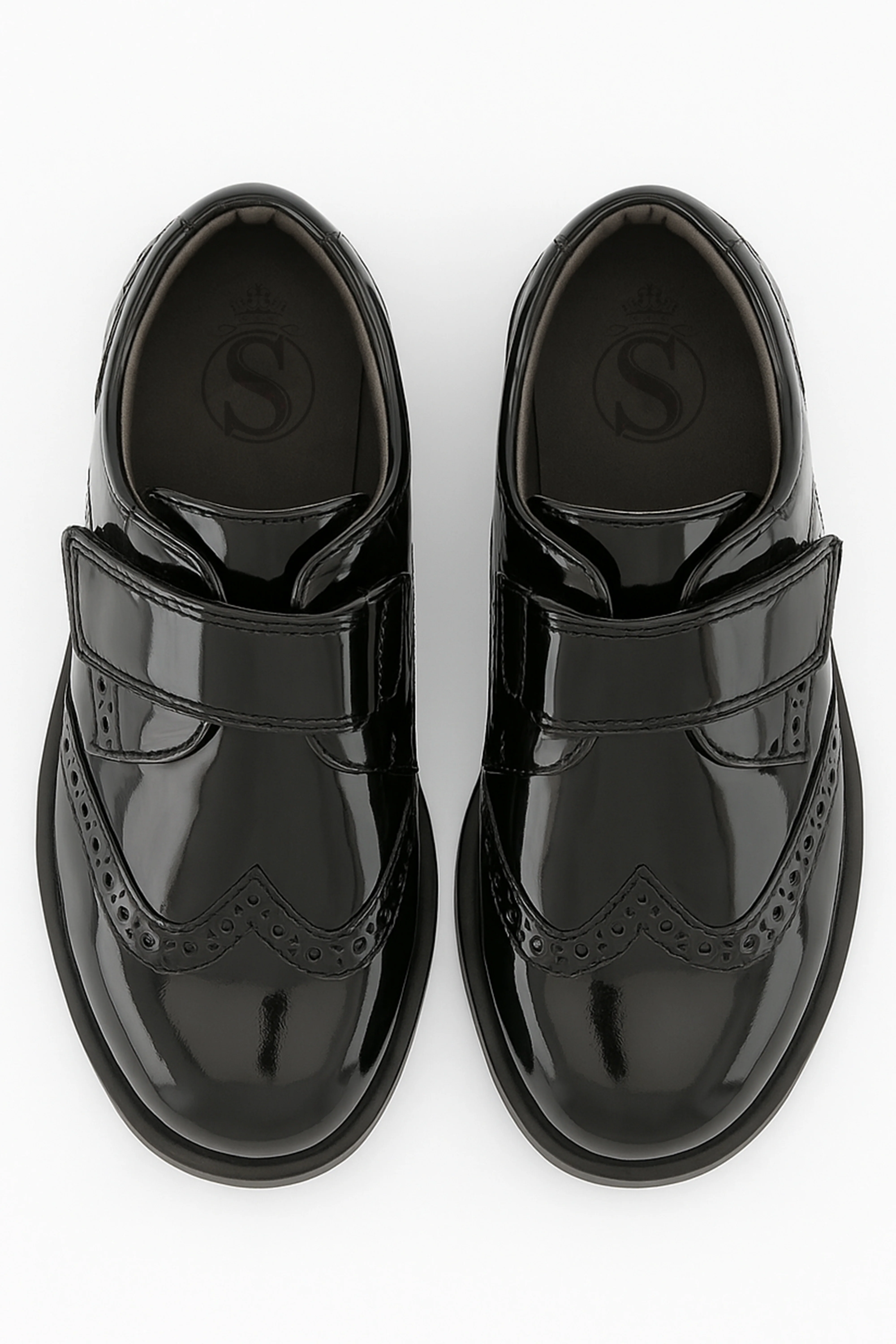 Boys Patent Brogue Velcro Dress Shoes - Black - Image 2