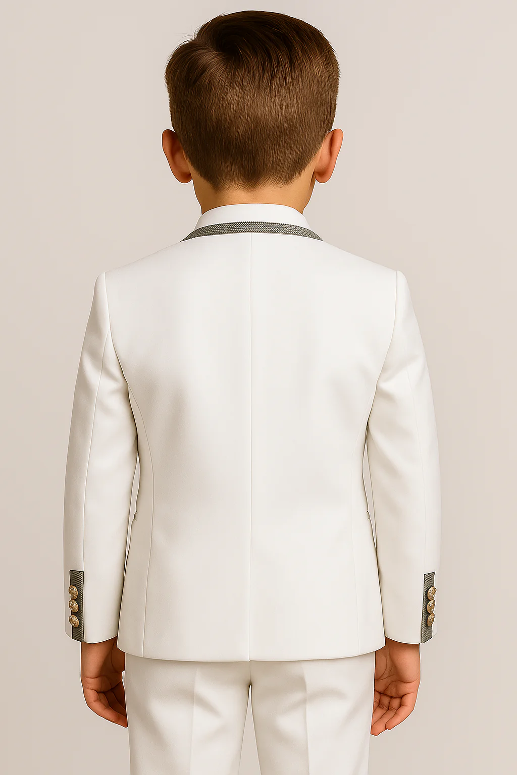 Boys Communion Piping Slim Fit Suit - White - Image 2