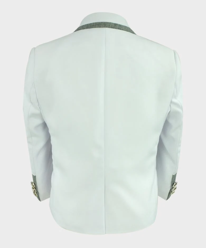 Boys Communion Piping Slim Fit Suit - White - Image 5