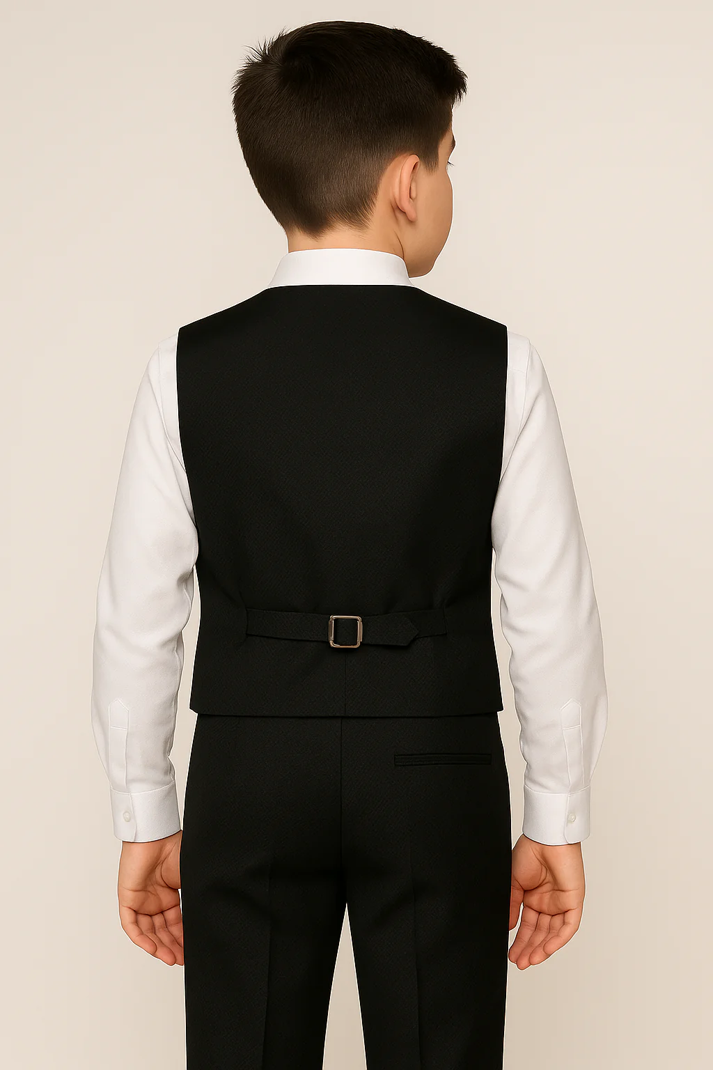 Boys Cotton 4-Piece Double Breasted Tuxedo Waistcoat Suit - Black - Image 2