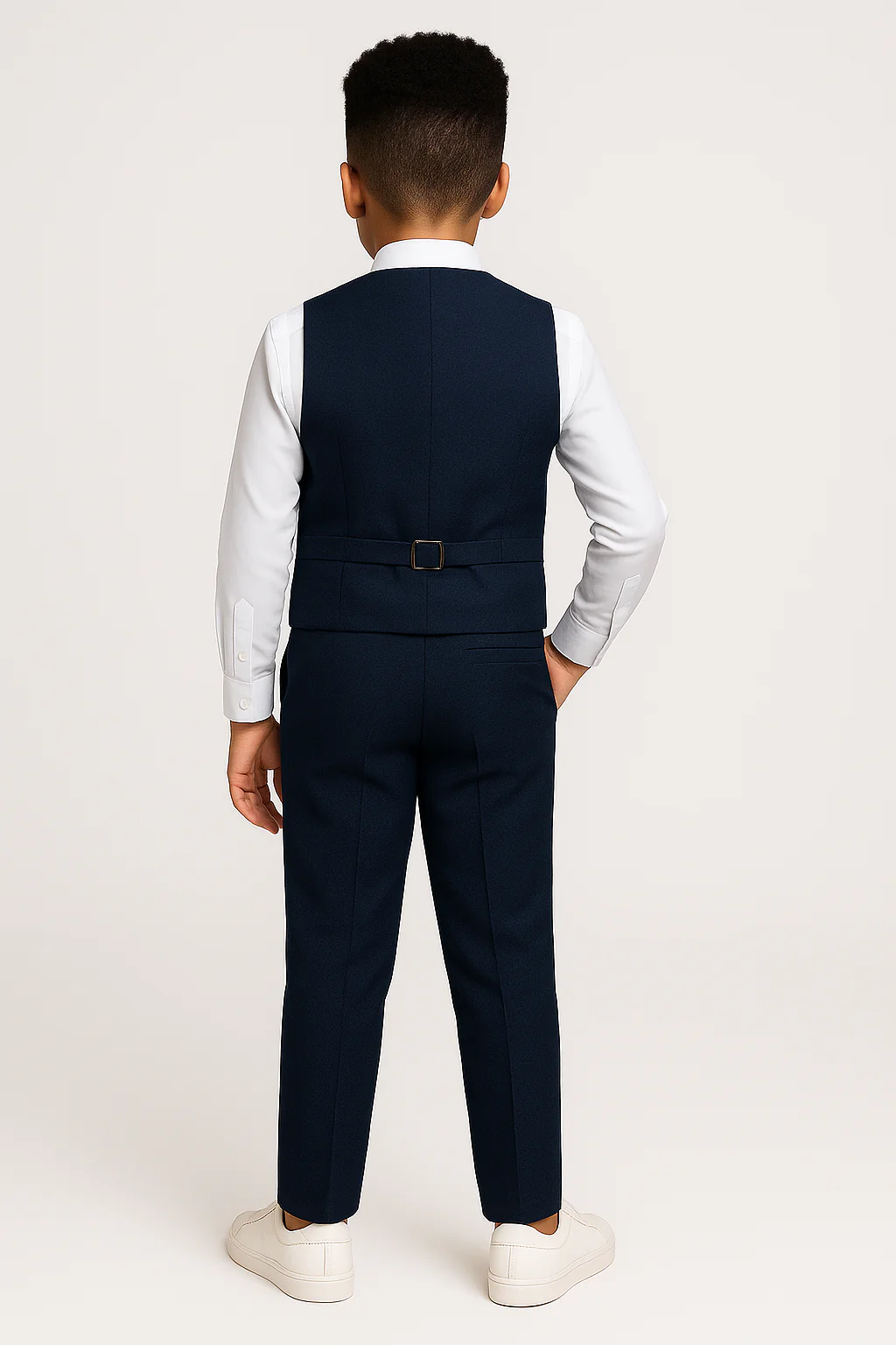 Boys Cotton 5-Piece Double Breasted Waistcoat Suit - BASAK - Navy - Image 3