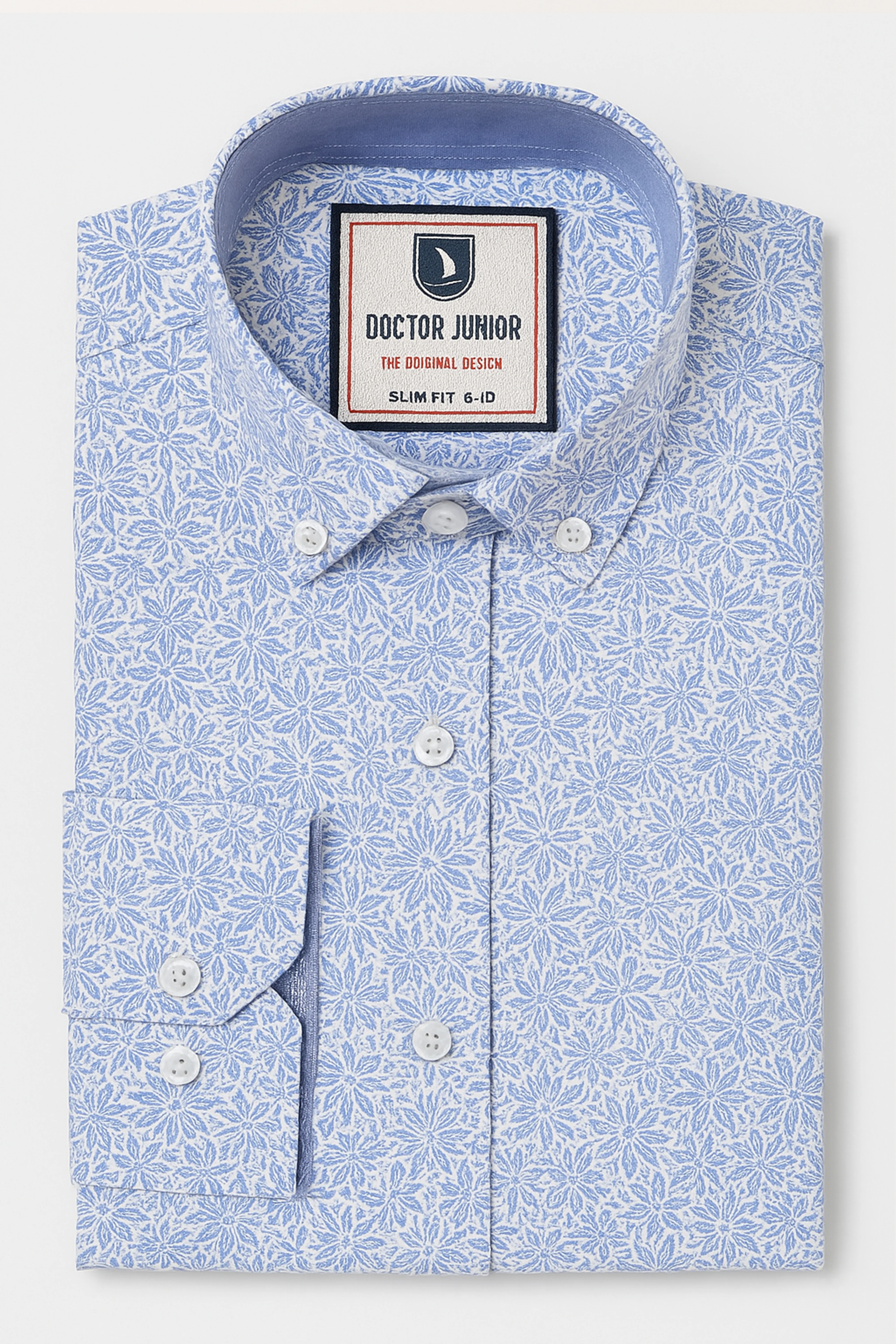 Boys’ Cotton Blue Floral Pattern Button Down Shirt - Image 3