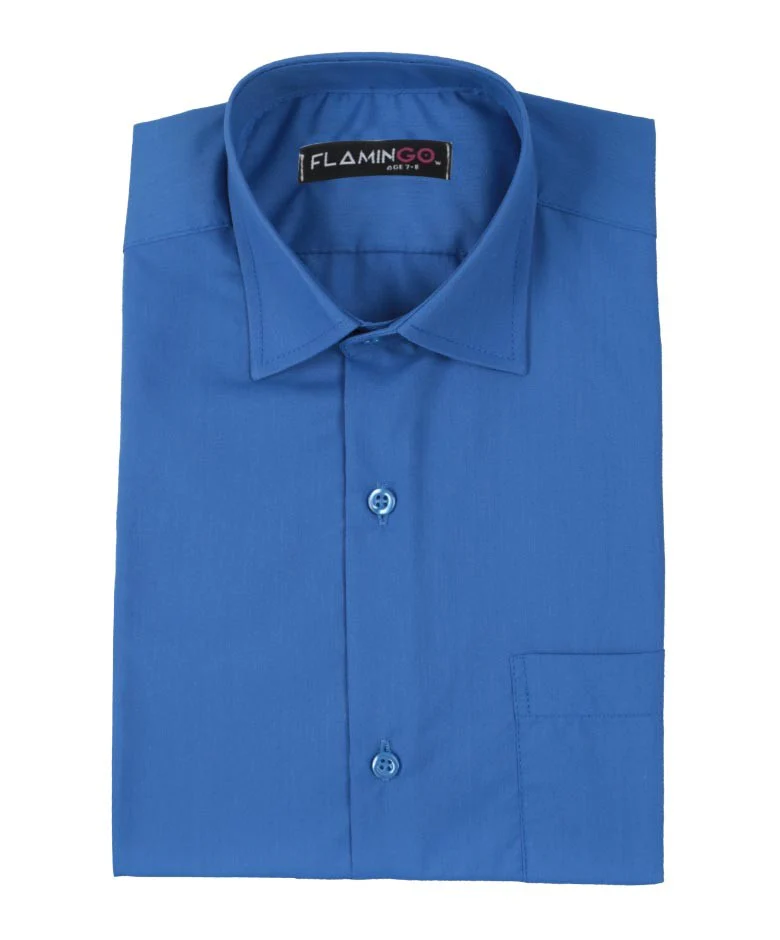 Boys Cotton Blend Formal Shirt - Blue - Image 3