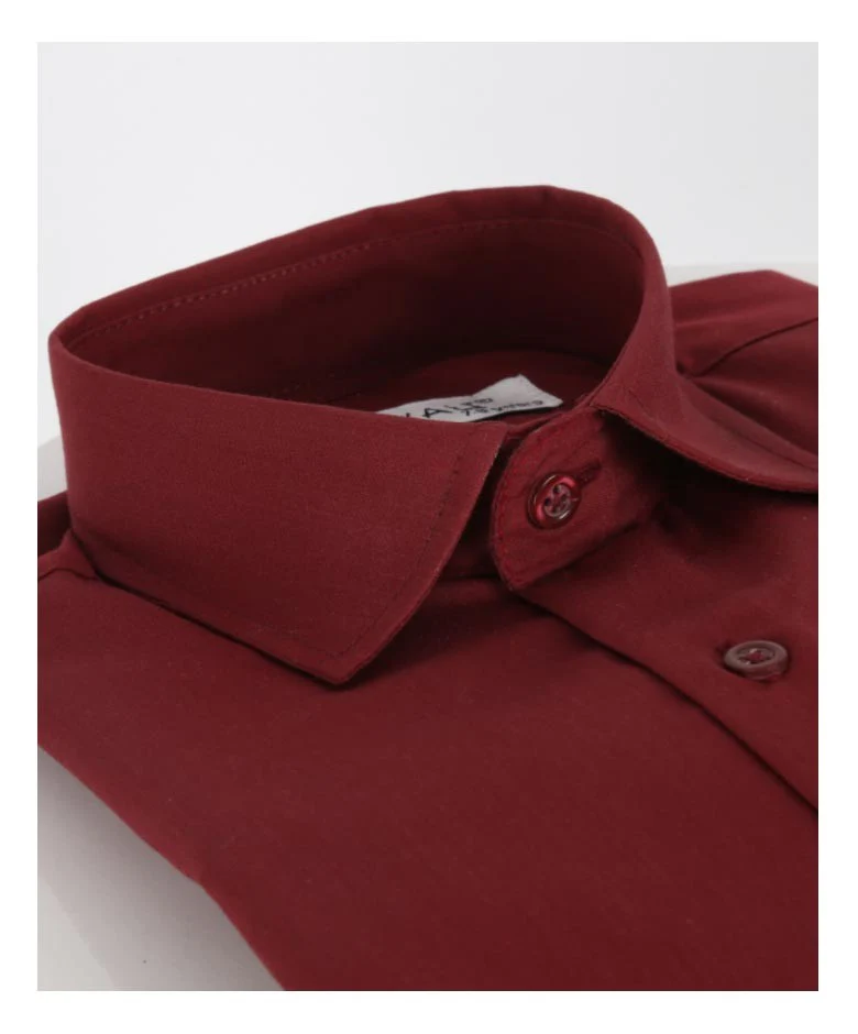 Boys Cotton Blend Formal Shirt - Burgundy - Image 2