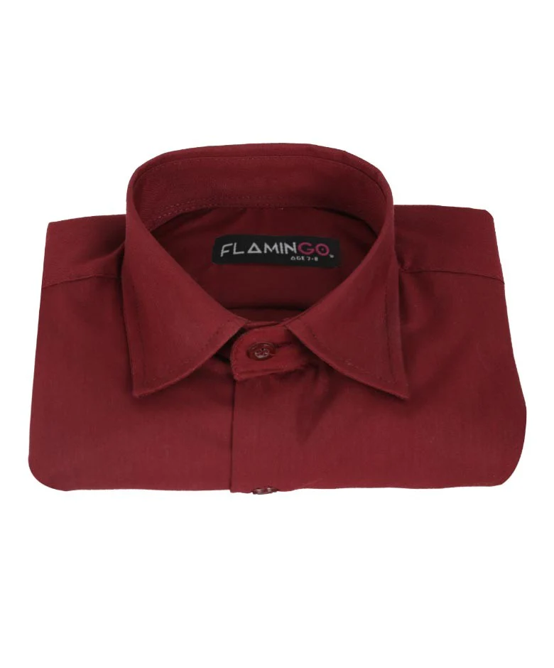 Boys Cotton Blend Formal Shirt - Burgundy - Image 3