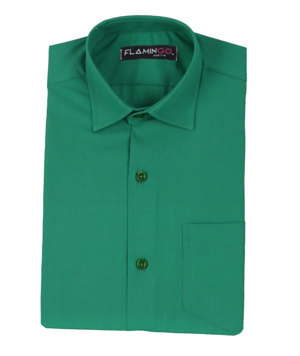 Boys Cotton Blend Formal Shirt - Dark Green - Image 5