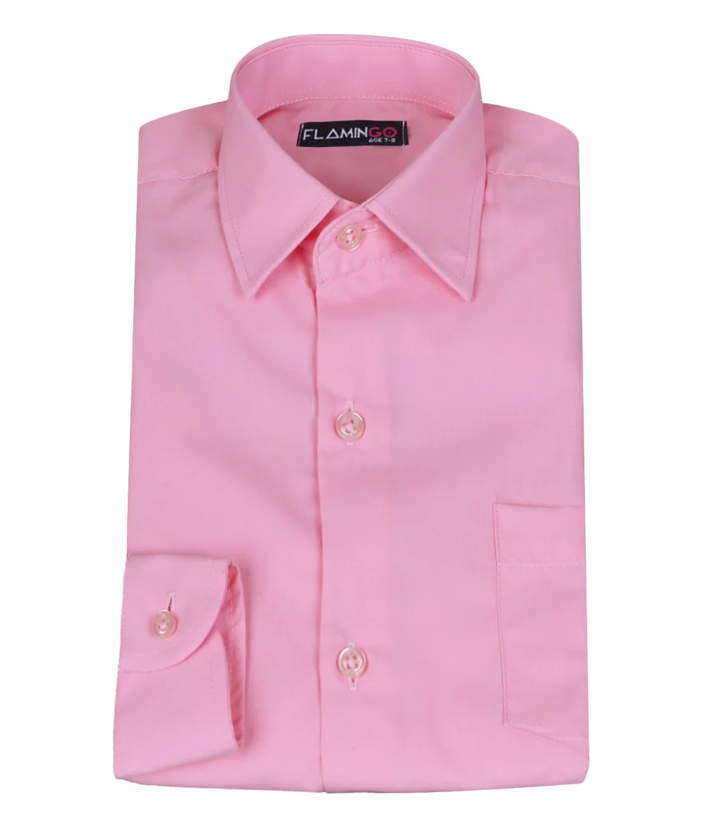 Boys Cotton Blend Formal Shirt - Pink - Image 3