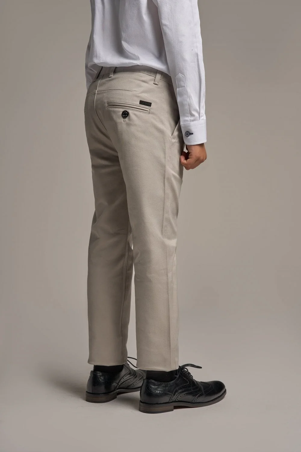 Boys Slim Fit Cotton Chino Trousers - DAKOTA - Stone Beige - Image 3