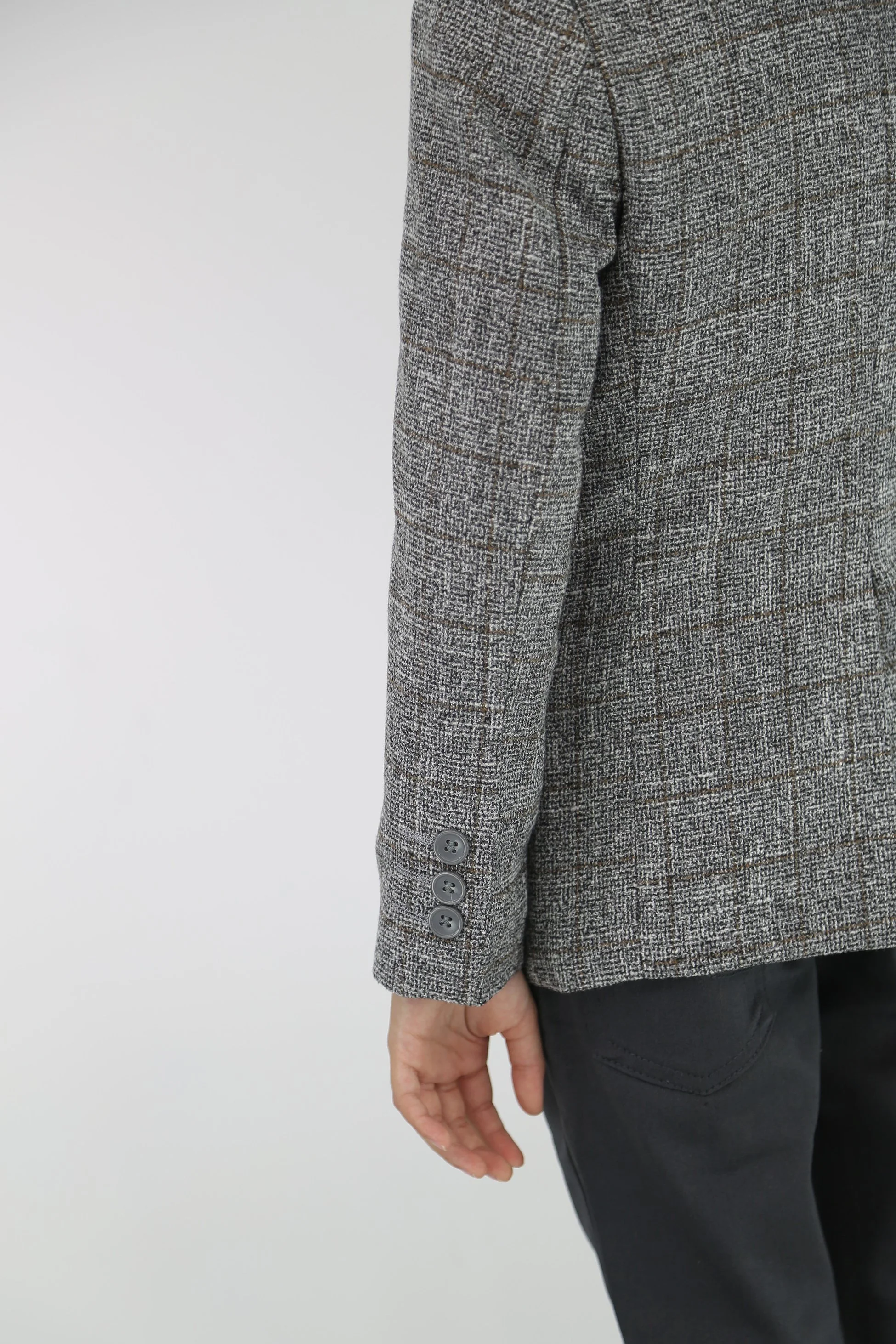 Boys Cotton Blend Tweed Like Check Blazer - Grey - Image 6