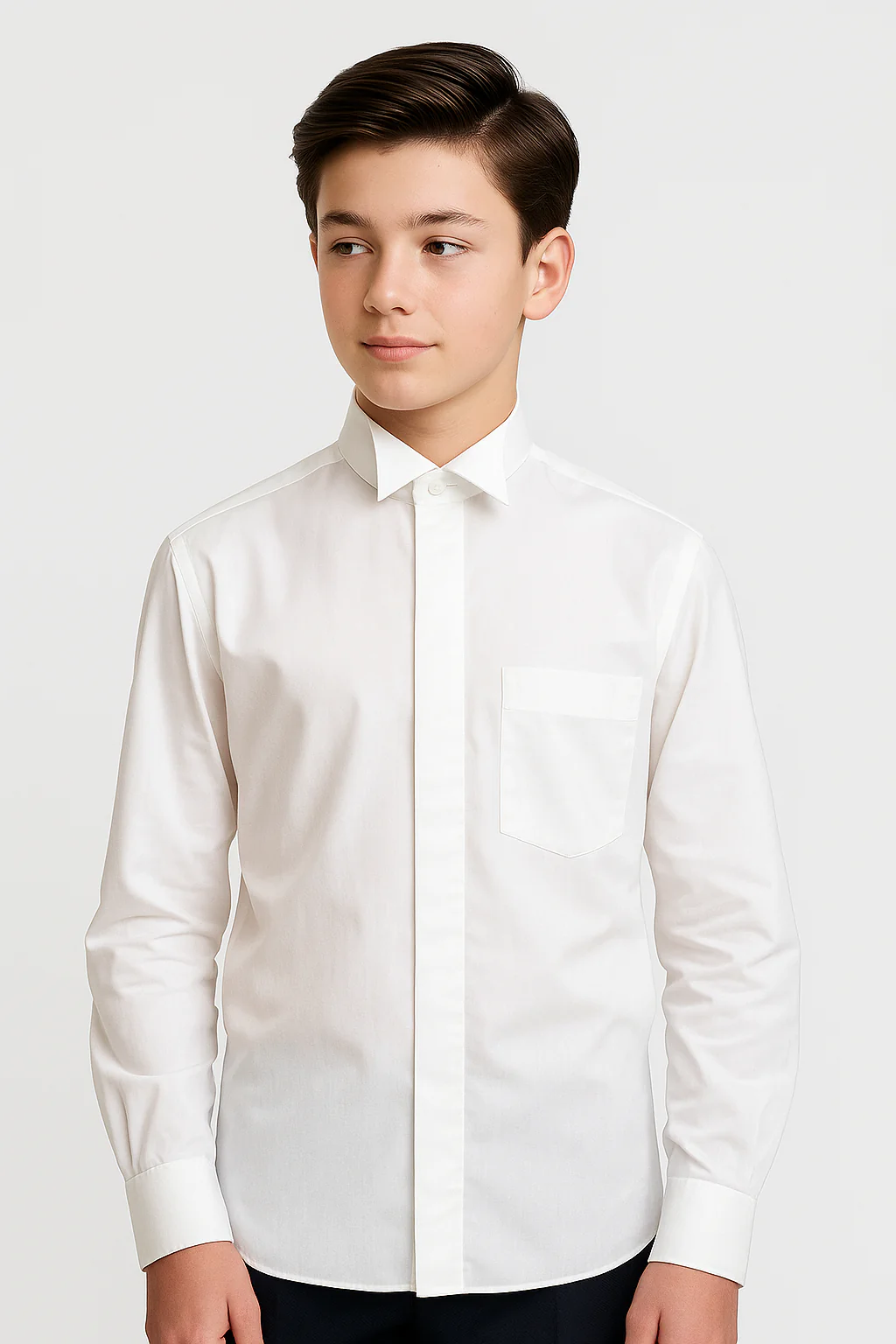 Boys Cotton Wing Collar Formal Shirt - Ivory
