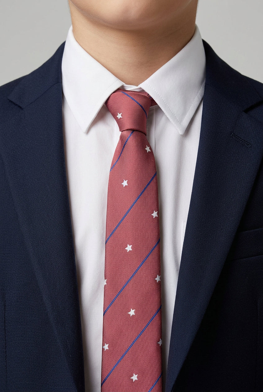Boys Diagonal Striped Jacquard Slim Tie - Burgundy - Image 3