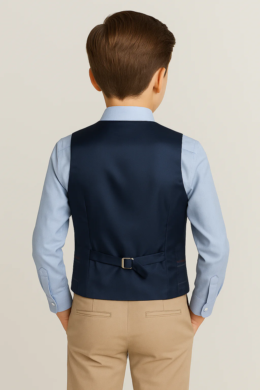 Boys’ Double Breasted Check Tweed Waistcoat - Navy - Image 2