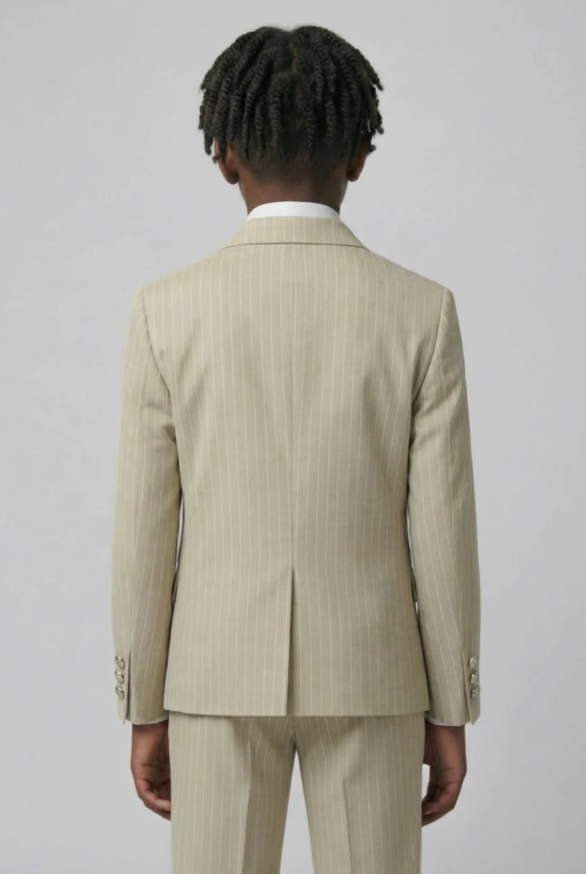 Boys Double-Breasted Pinstripe Suit - 3-Piece & 6-Piece Set - Beige - Image 4