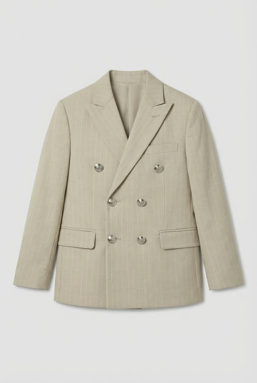 Boys Double-Breasted Pinstripe Suit - 3-Piece & 6-Piece Set - Beige - Image 5