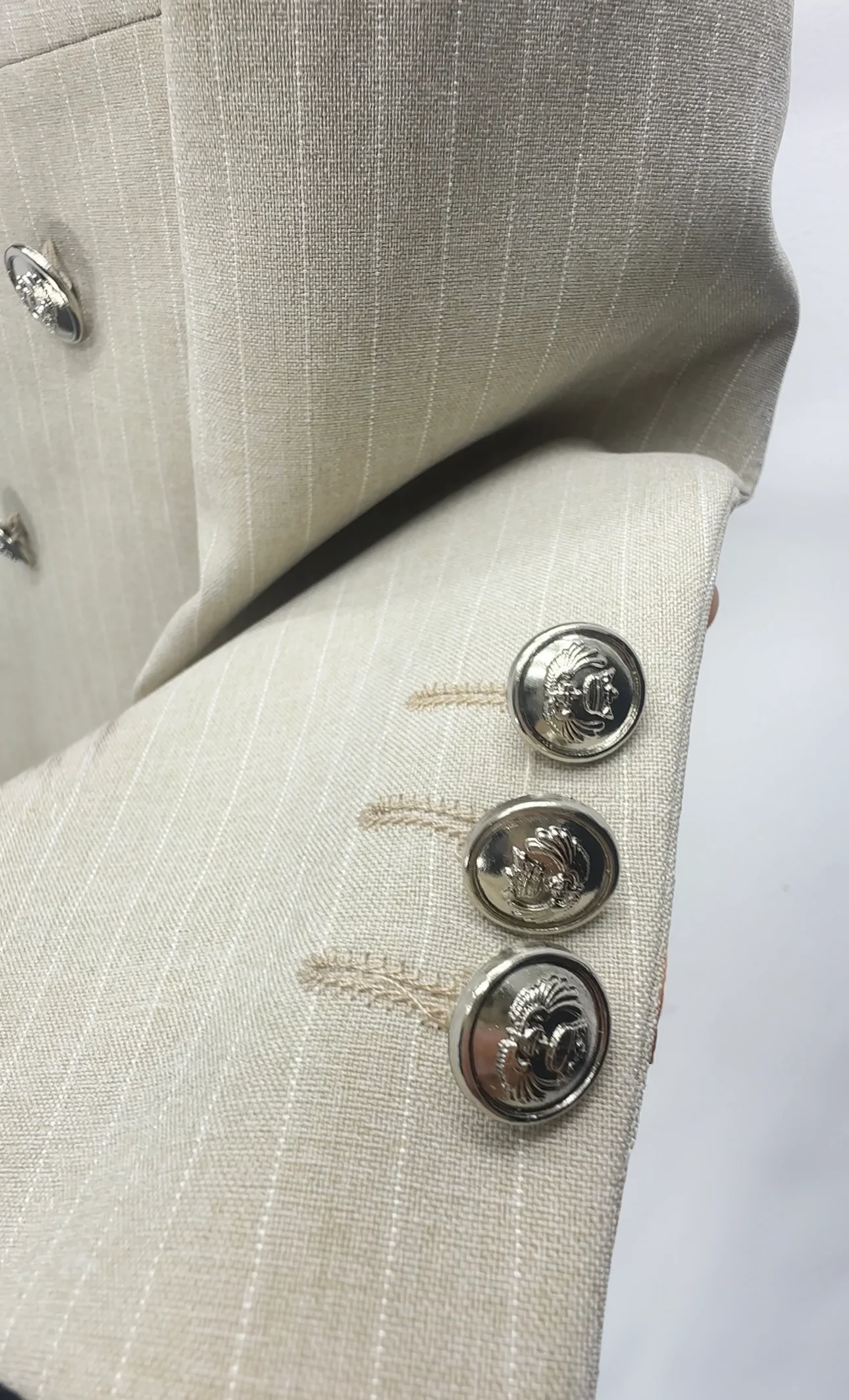 Boys Double-Breasted Pinstripe Suit - 3-Piece & 6-Piece Set - Beige - Image 9