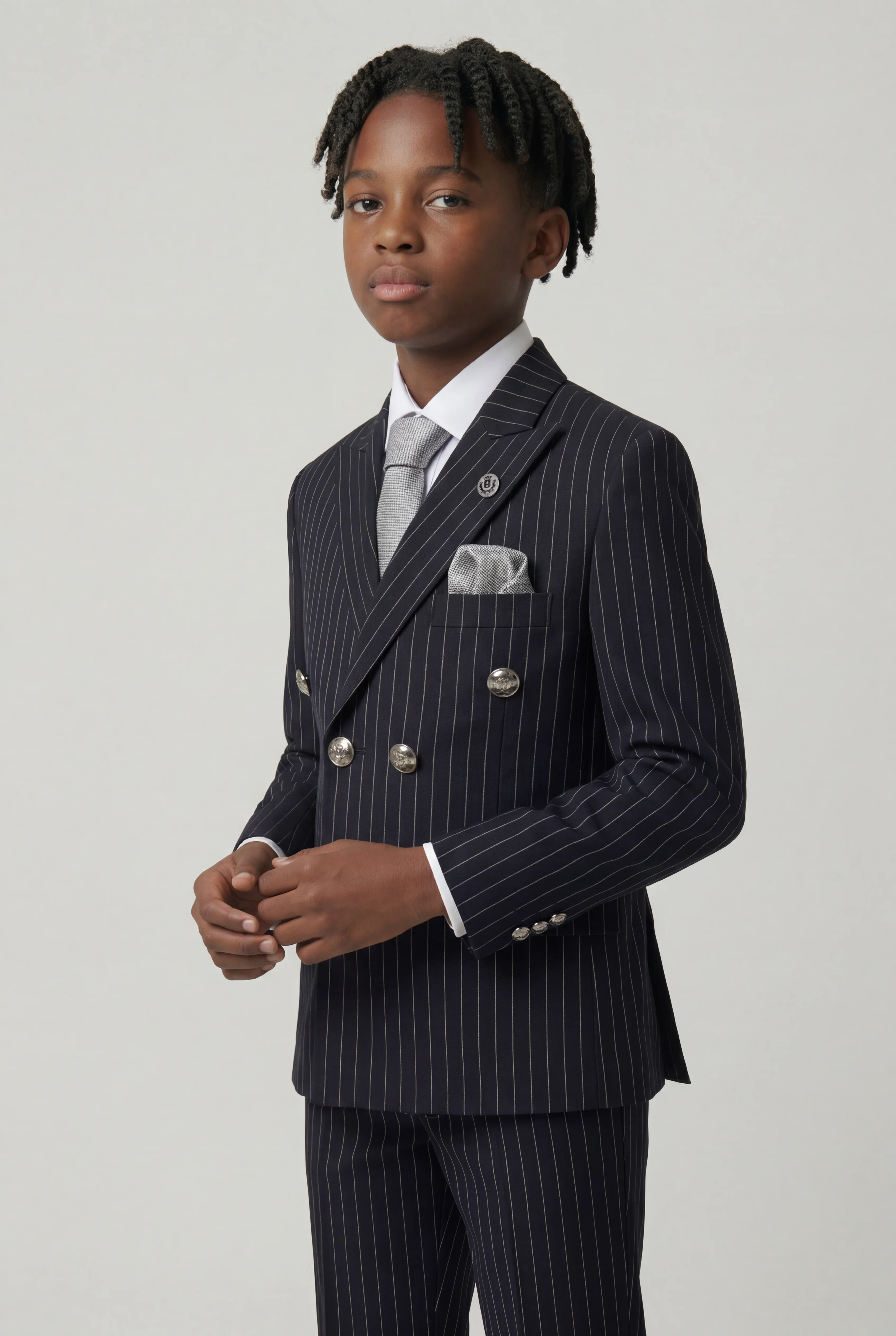 Boys Double-Breasted Pinstripe Suit - 3-Piece & 6-Piece Set - Black - Image 4