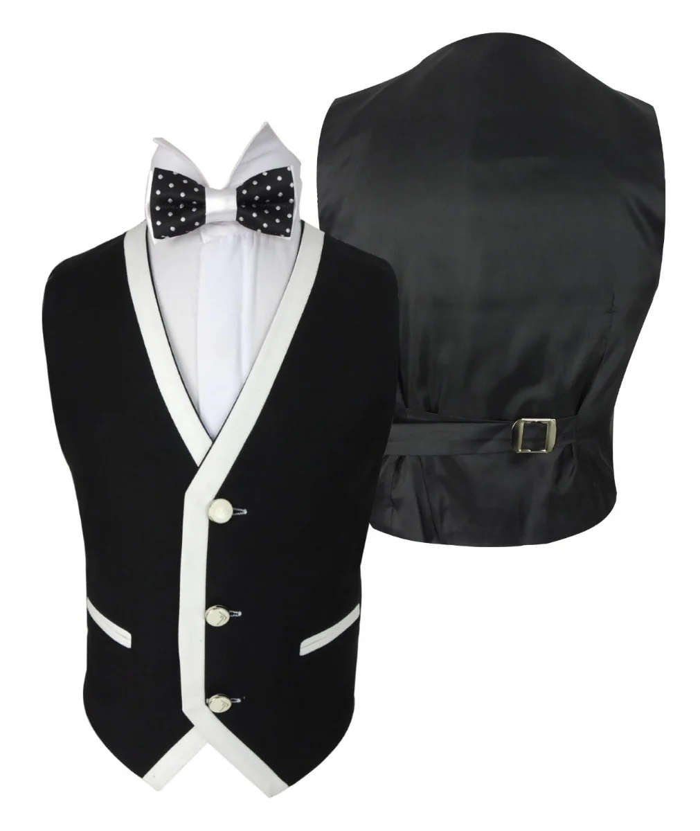 Boys Exclusive Piping Tuxedo Suit - Black - White - Image 8