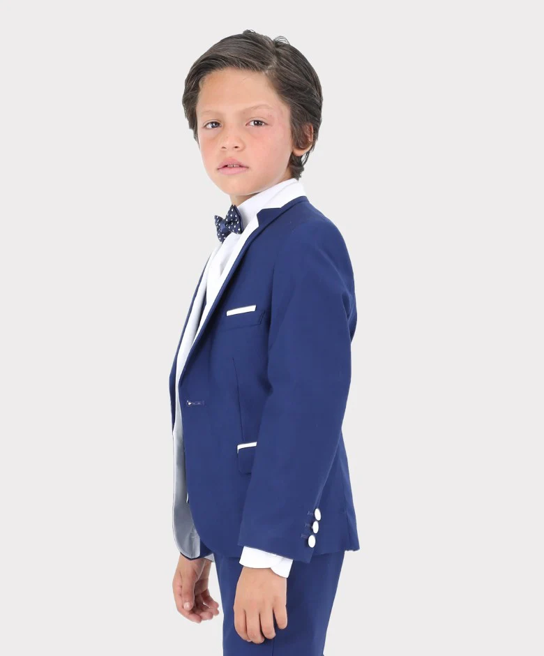Boys Exclusive Piping Tuxedo Suit - Dark Blue - White - Image 2