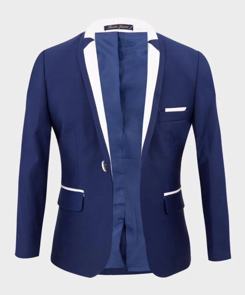 Boys Exclusive Piping Tuxedo Suit - Dark Blue - White - Image 5