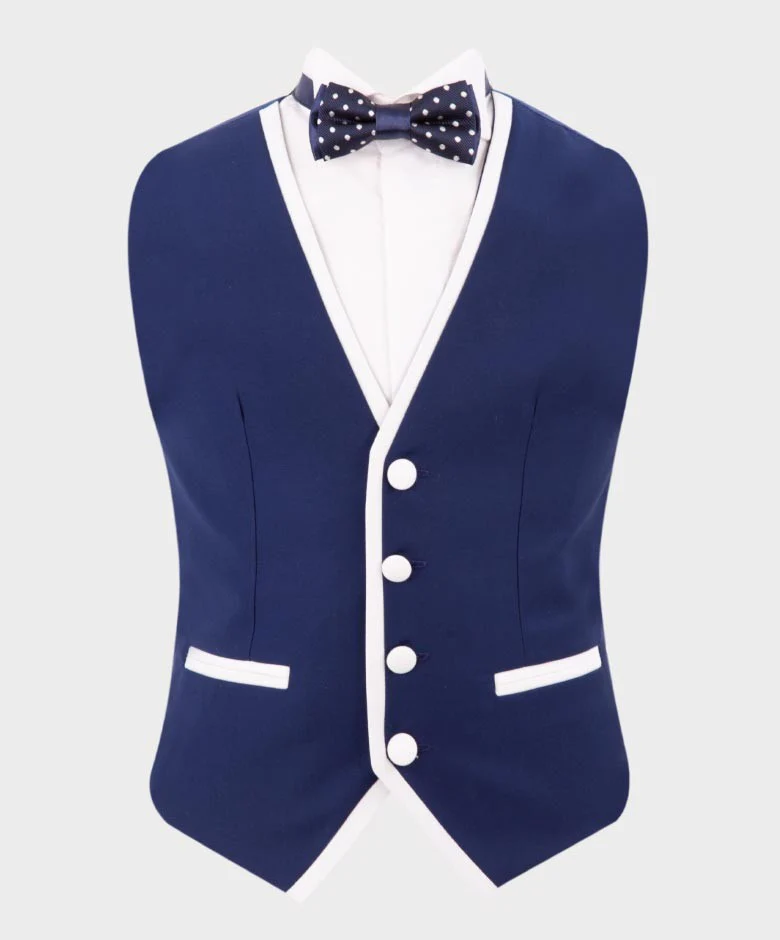 Boys Exclusive Piping Tuxedo Suit - Dark Blue - White - Image 7