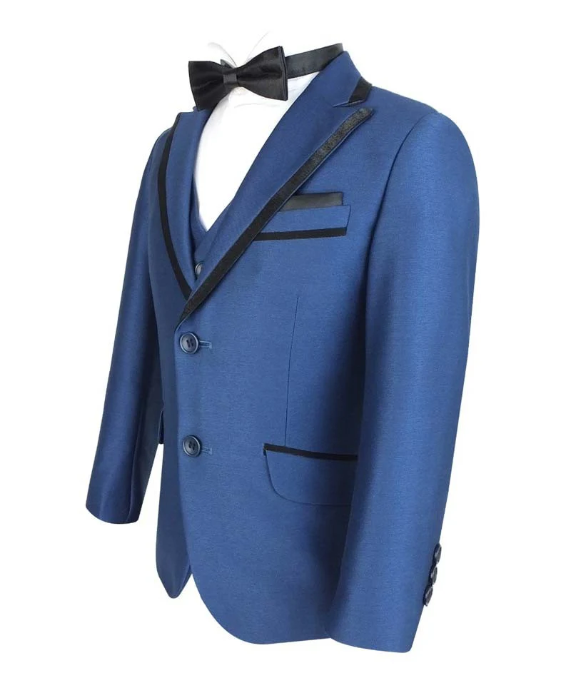 Boys Slim Fit Piping Tuxedo Dinner Suit - Tonic Blue - Image 3