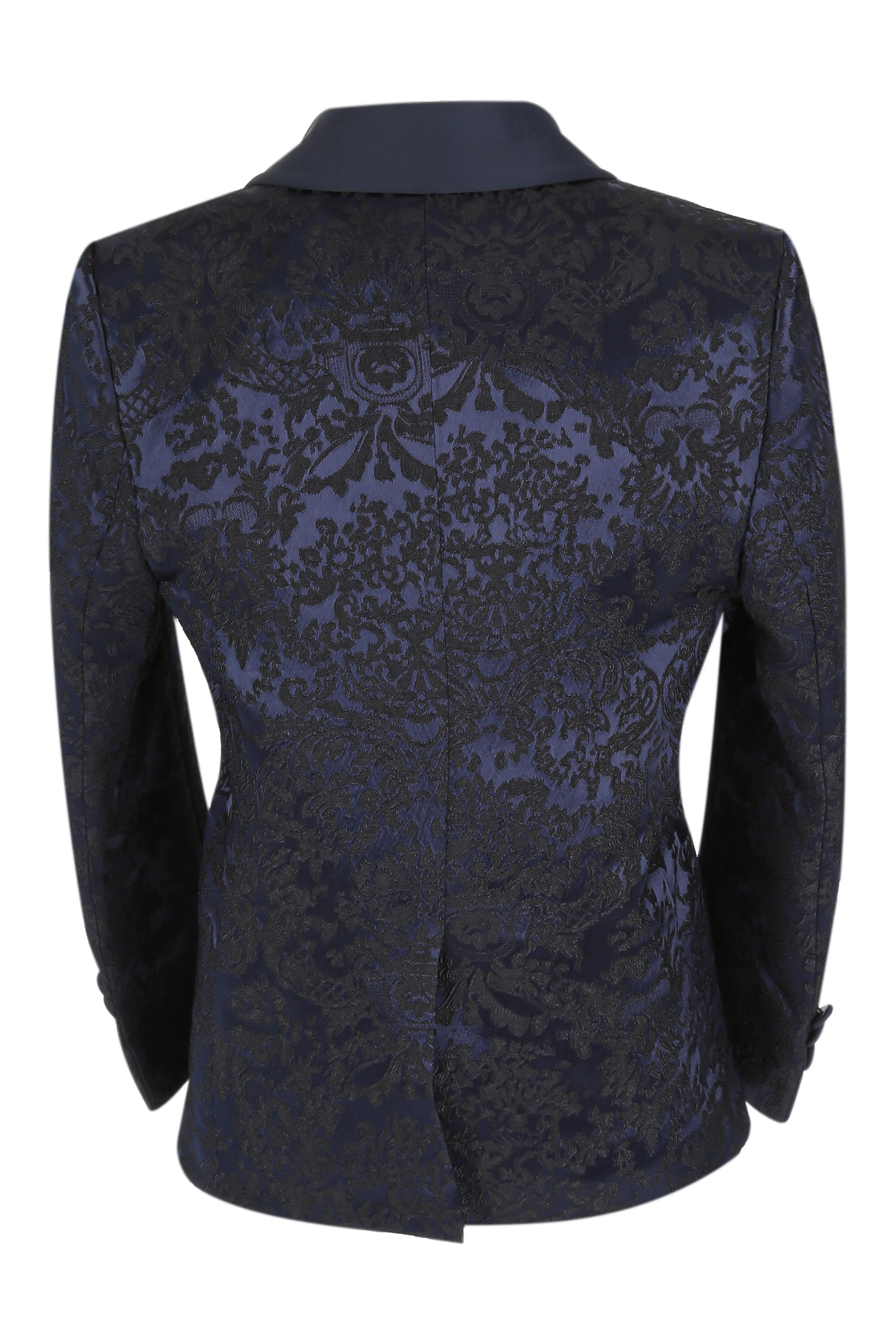 Boys Floral Embroidered Tuxedo Suit Set - Navy Blue - Image 5