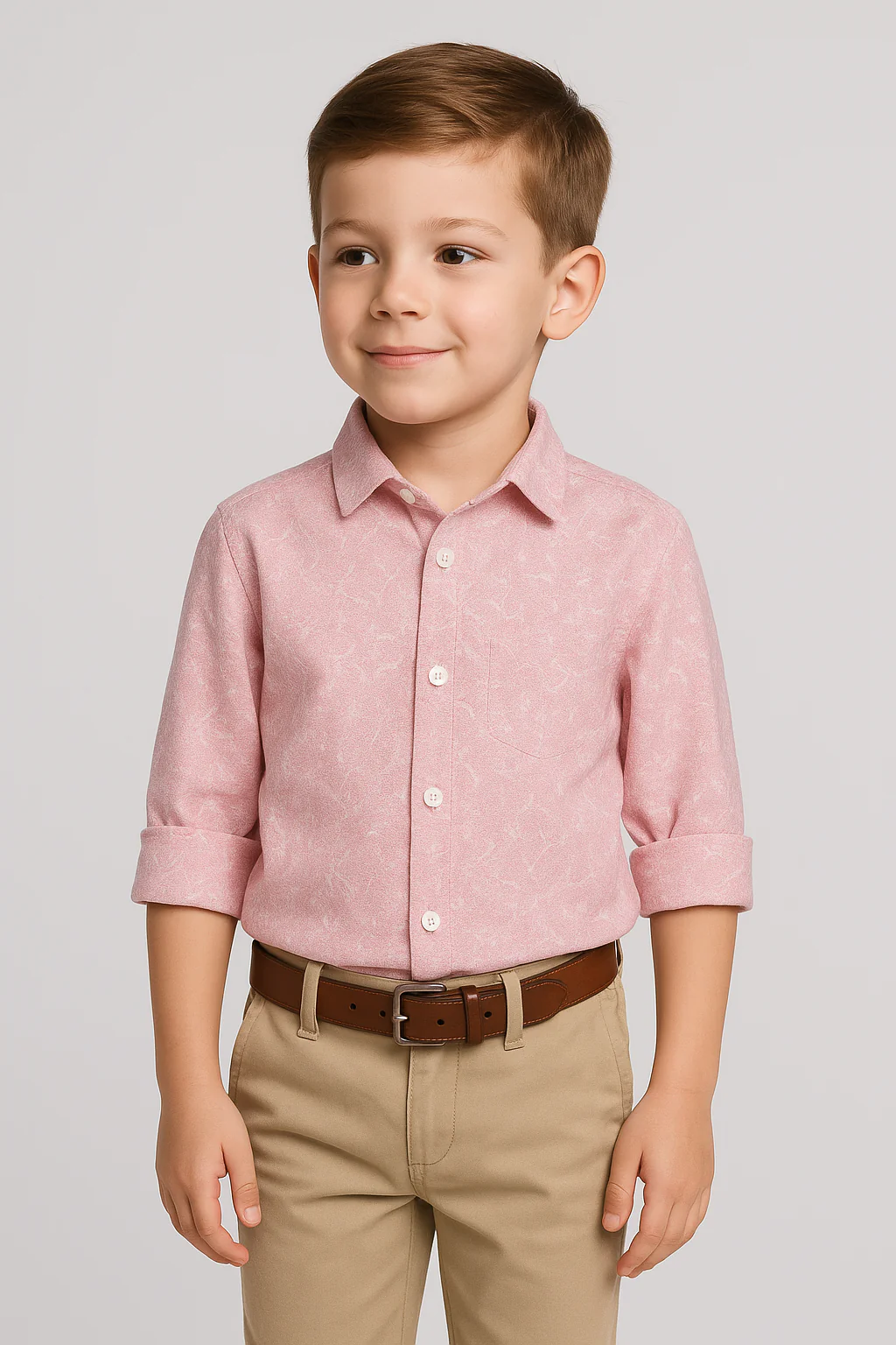 Boys Floral Patterned Slim Fit Fashion Shirt - Pink