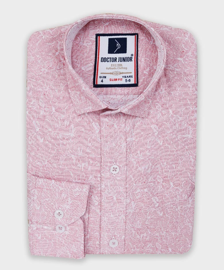 Boys Floral Patterned Slim Fit Fashion Shirt - Pink - Image 3