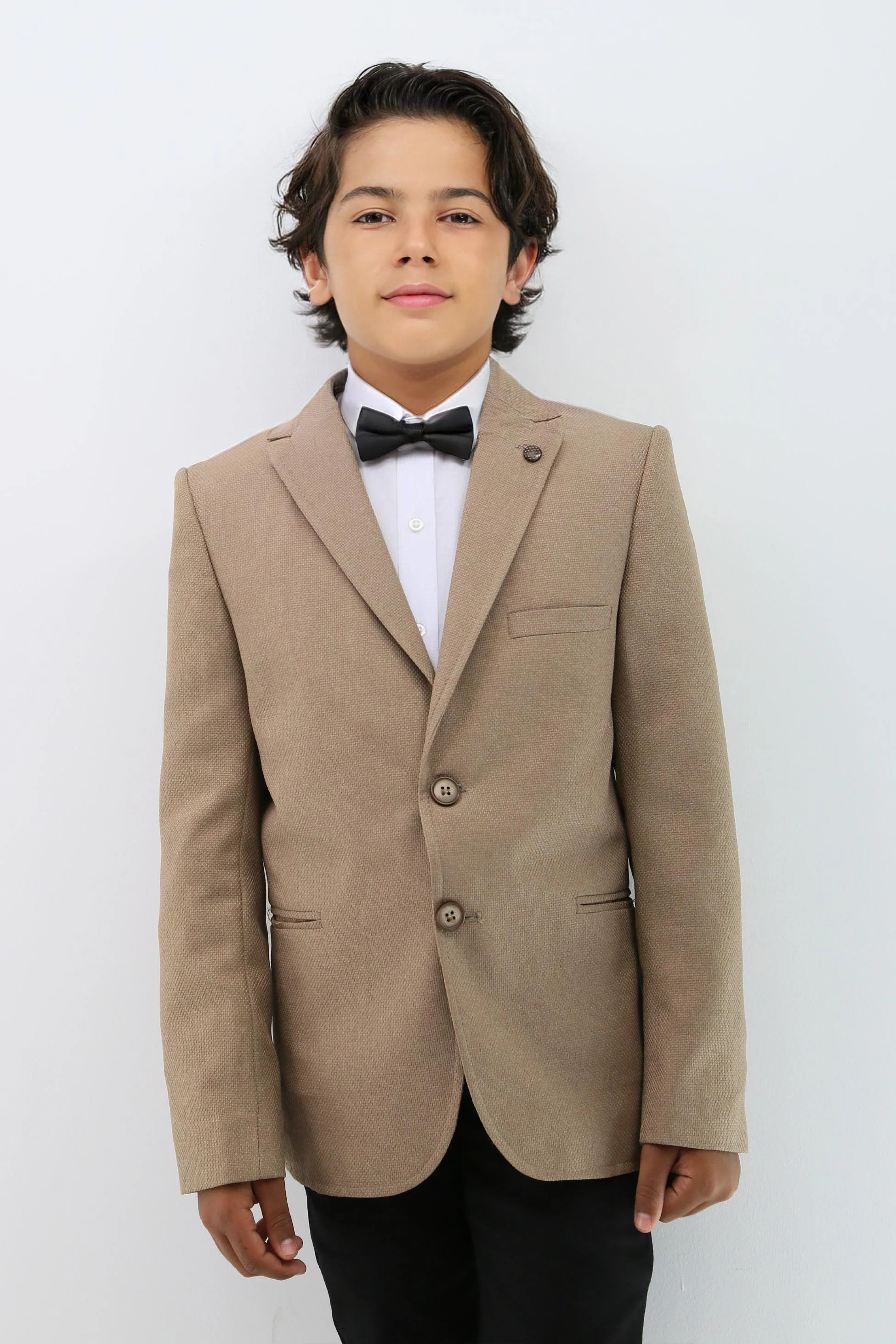 Boys' Formal Beige Textured Blazer Jacket - Beige - Image 2