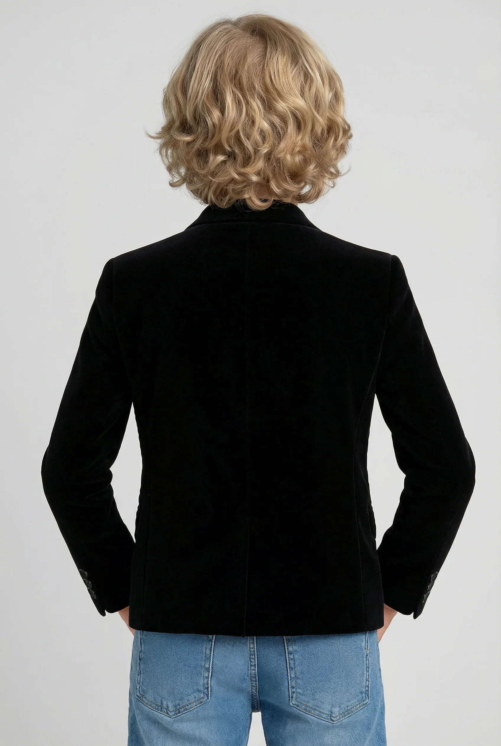 Boys Formal Velvet Blazer Jacket - Black - Image 2