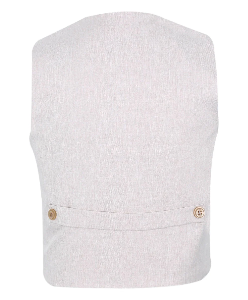 Baby Boys Cotton Linen Waistcoat Suit Set 3 Piece - Light Beige - Image 5