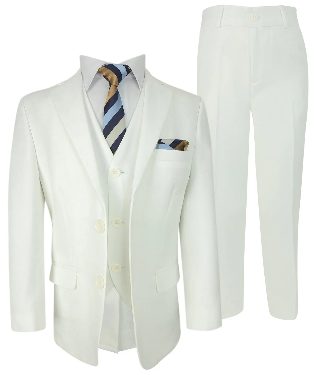 Boys Formal Communion Slim Fit Suit - Ivory - Image 3